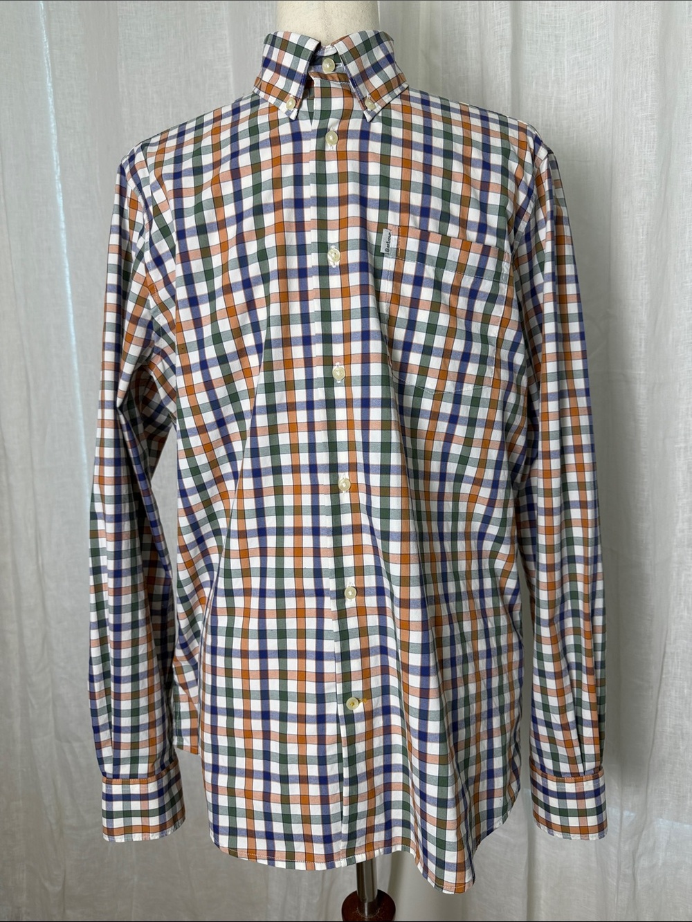 Barbour Blue, Green, Orange and White Plaid Tailored Fit Button-Down Shirt